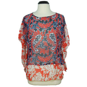 MICHAEL KORS Blouse S/M Womens Sheer Printed Batwing Sleeves